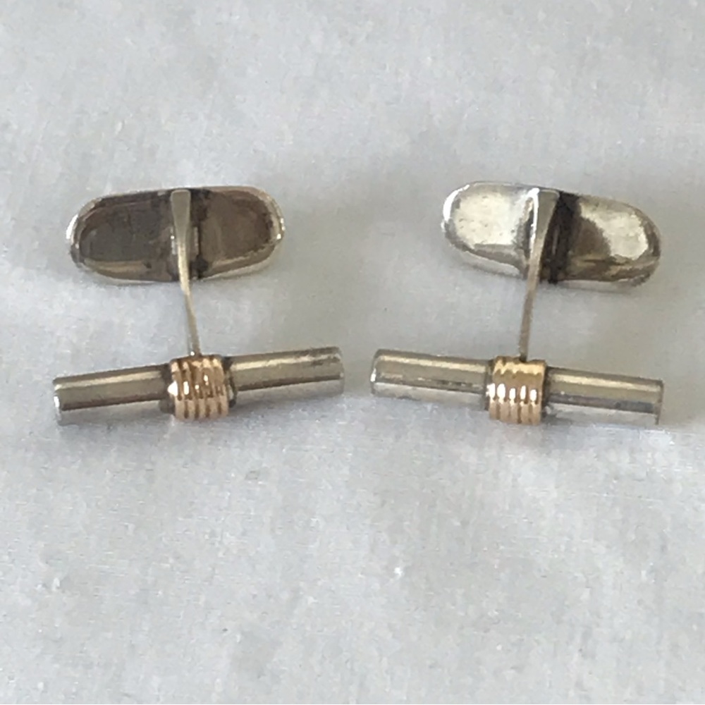 Vintage Sterling Silver barrel Cufflinks with gold accents made in Italy
